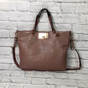 Michael Kors taupe leather satchel bag